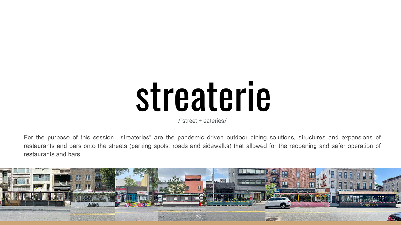 A slide from the CLP's first Development Session, featuring a definition of the term, "streaterie."