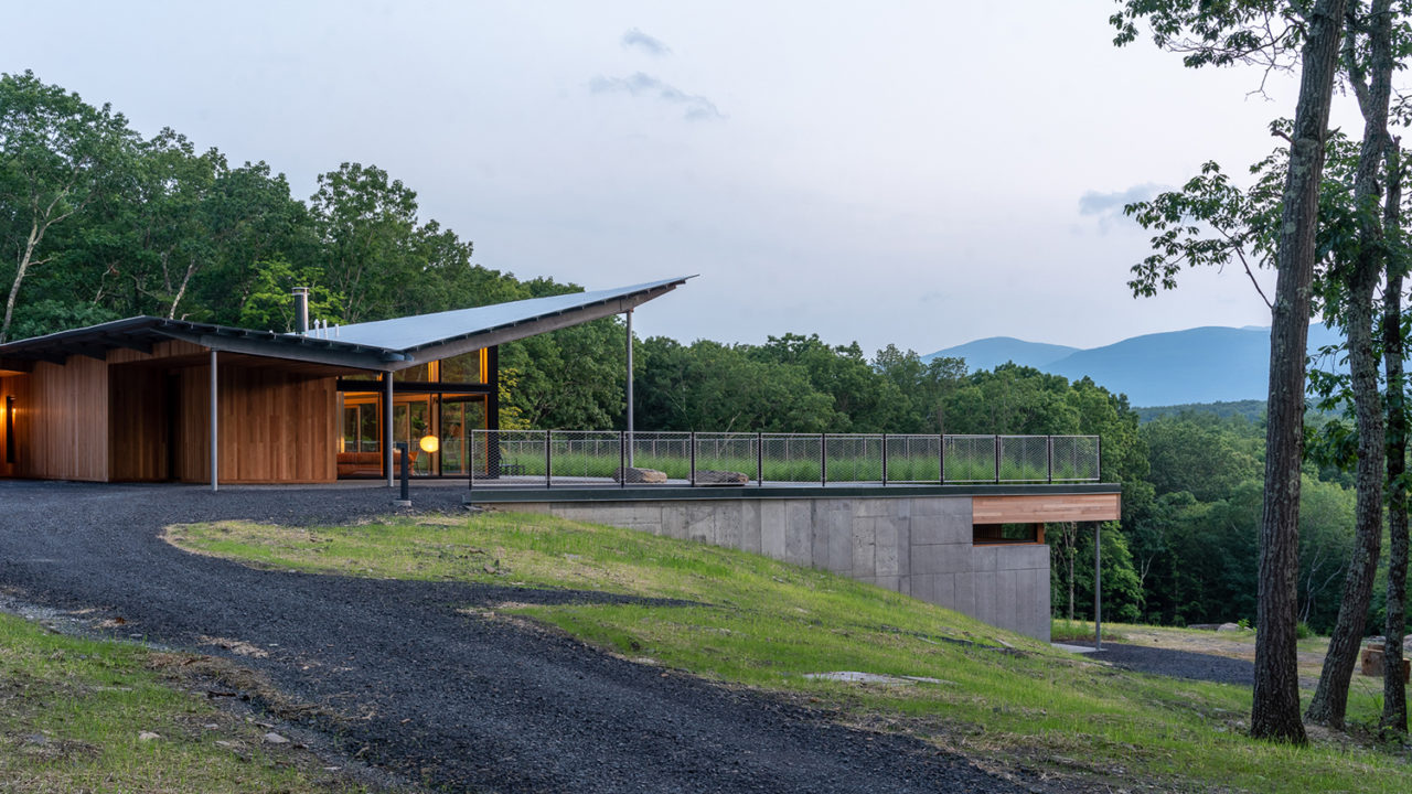 A photograph of one of the Piaule Catskills cabins, seen from the exterior.