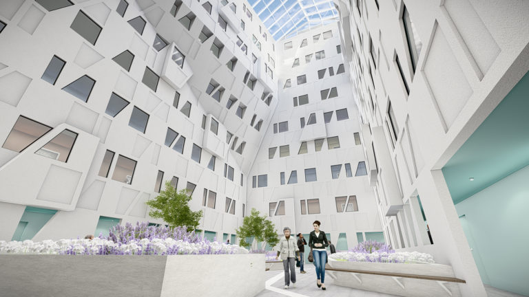 A rendering of the courtyard garden at the Atrium at Sumner.