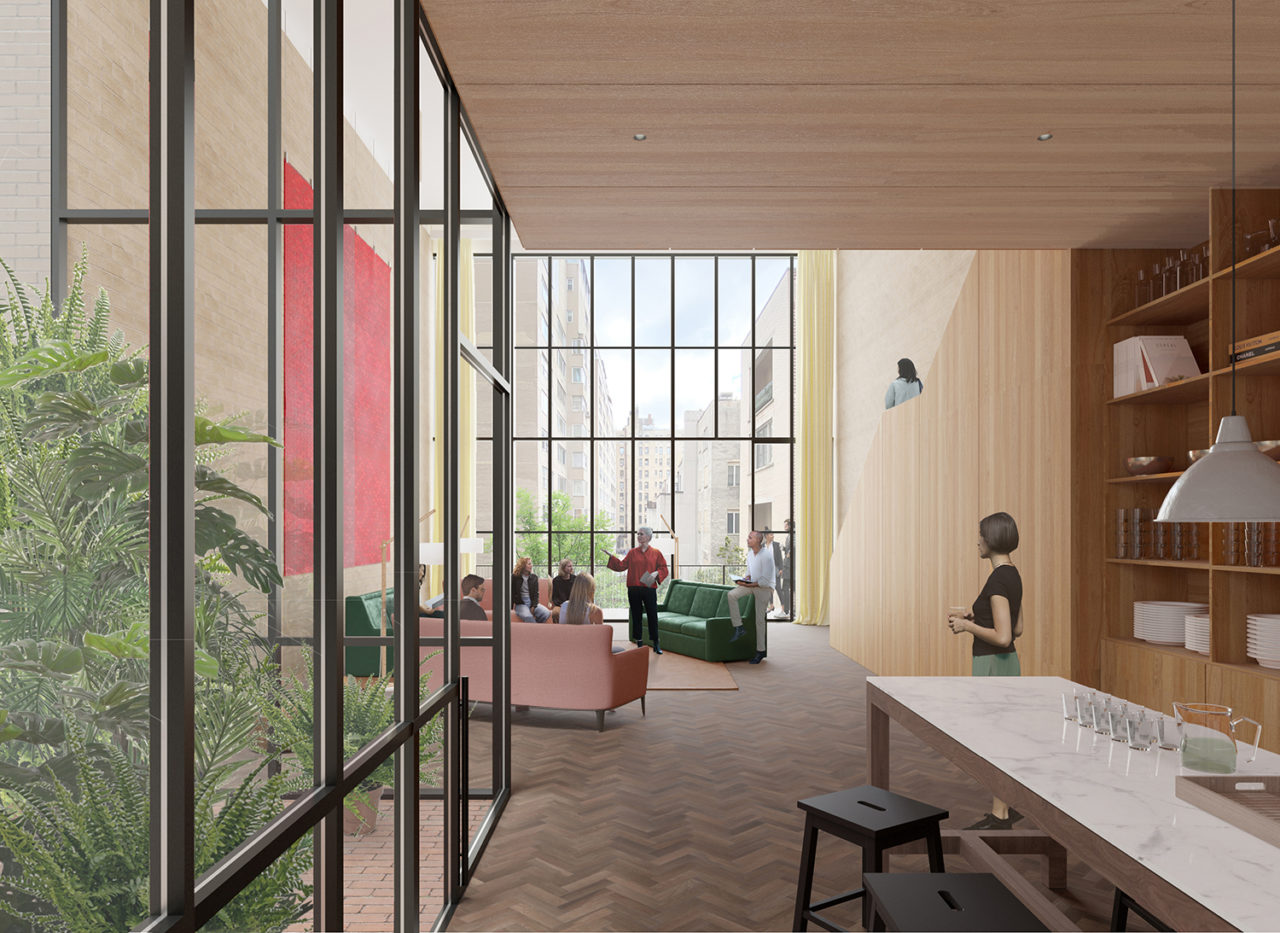 Rendering of interior of 1014 Fifth Avenue, showing glazed walls.