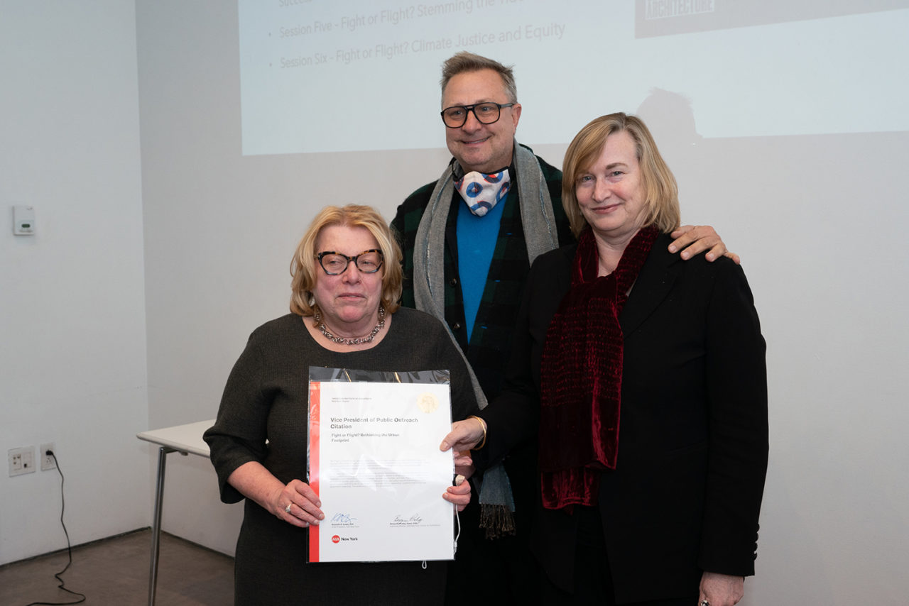 Photo of AIANY Design for Risk and Reconstruction members accepting a Vice-Presidential Citation for Public Outreach.
