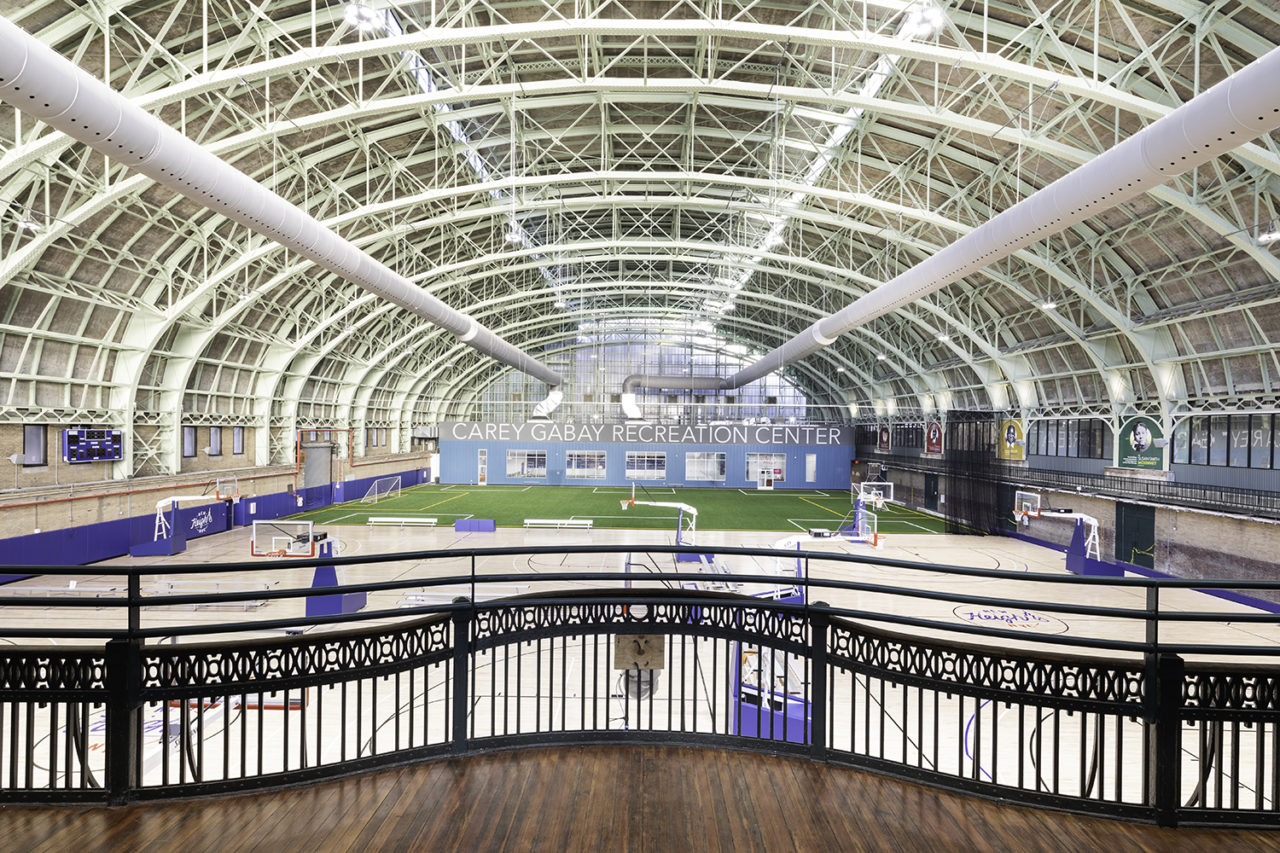 Photo of the interior athletic spaces at the Major R. Owens Health & Wellness Center.