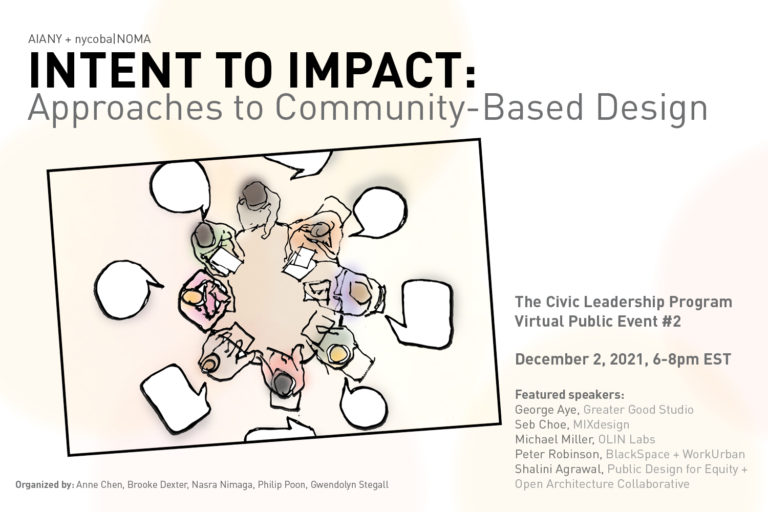A promotional image for Intent to Impact with a drawing depicting eight individuals sitting around a table.
