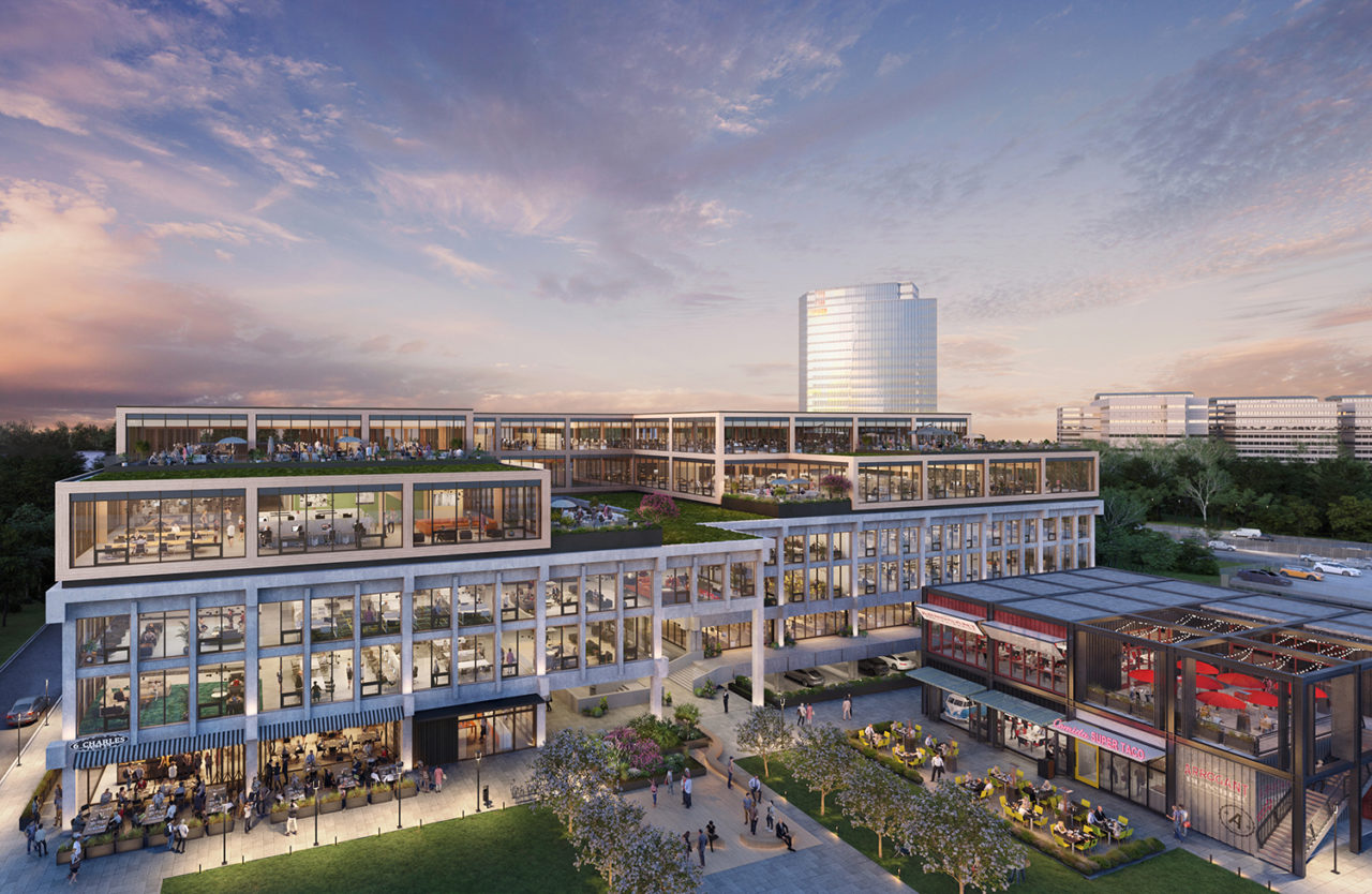 Rendering of Campus 244 at dusk.