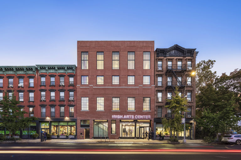 Photo of the exterior of the recently opened Irish Arts Center by Davis Brody Bond.