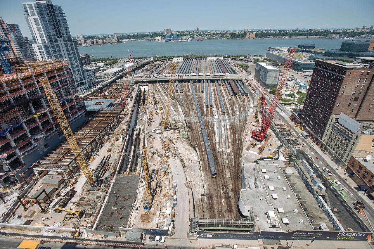 A view of Hudson Yards in 2014, as giant cranes and boring machines constructed a platform.