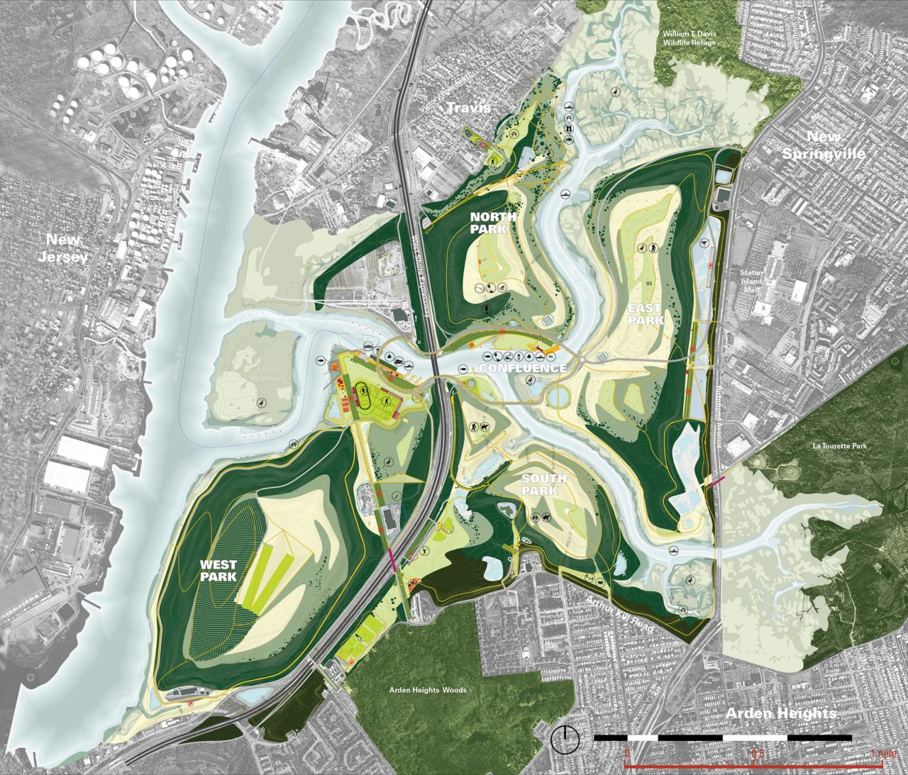 An illustrated site plan of Freshkills Park.
