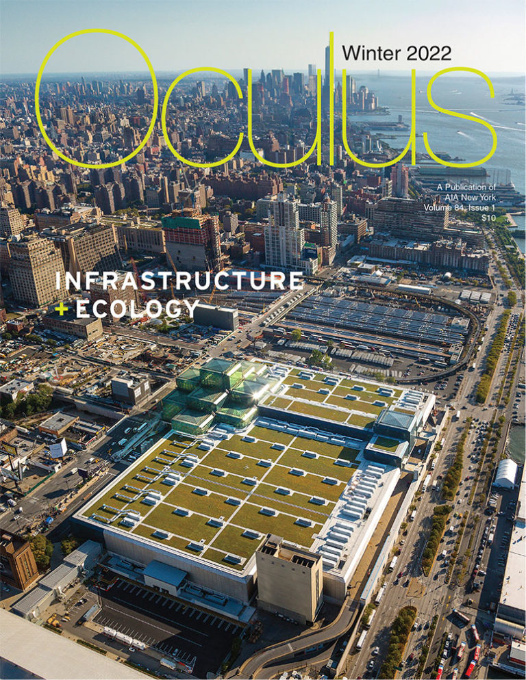 Aerial view of the green roof on the Javits Center expo center building in NYC