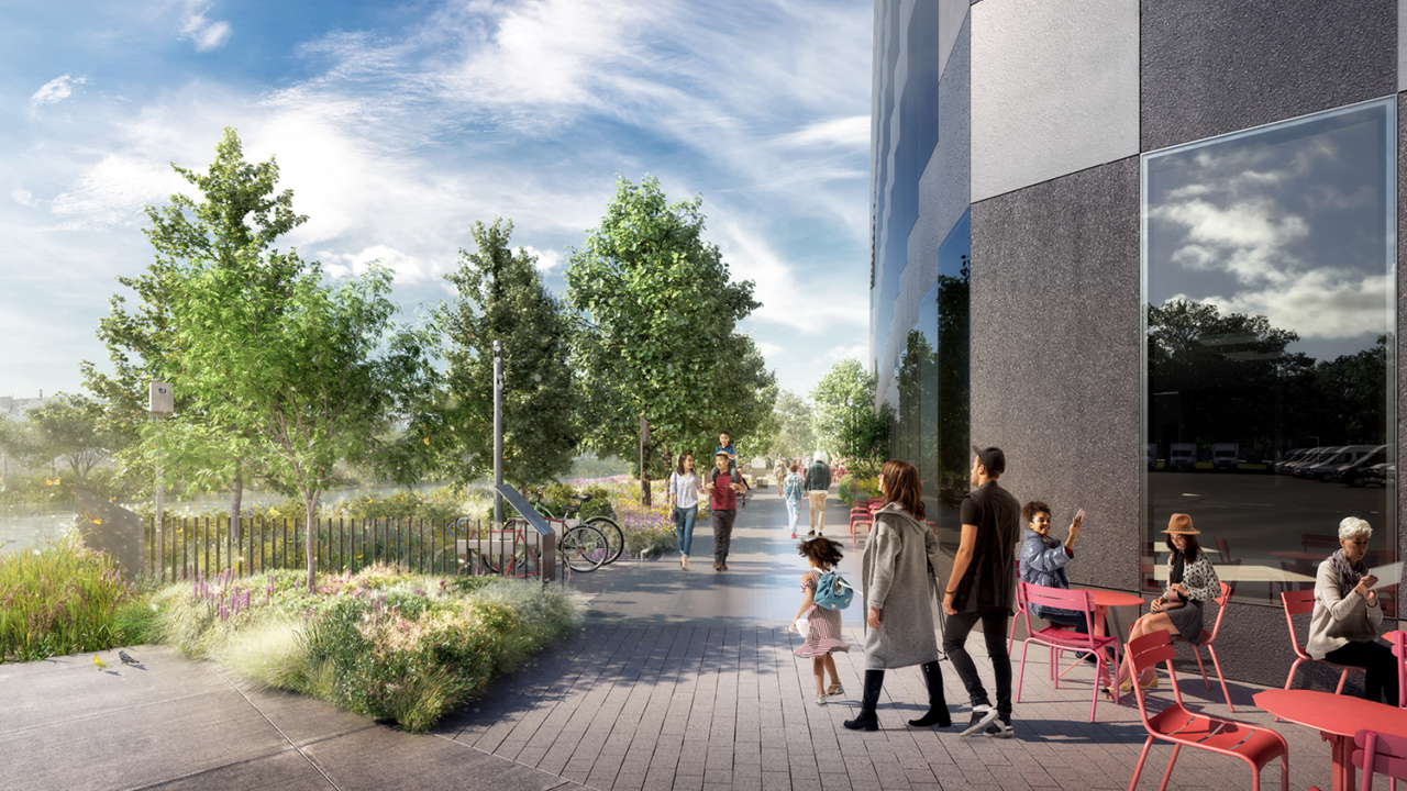 Rendering of the public space around Wildflower Studios.