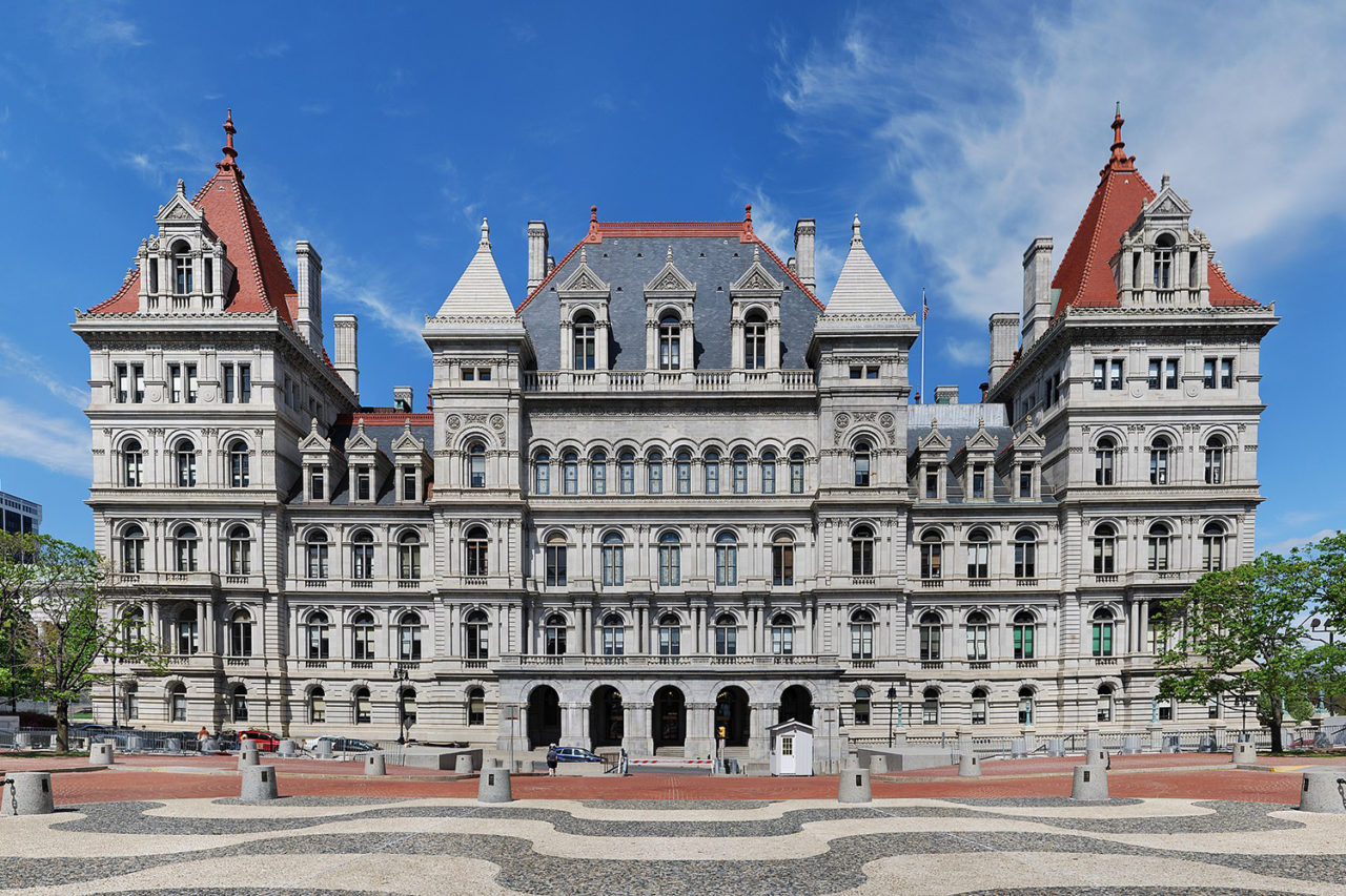 Front view of the New York State Capitol in Albany, NY.