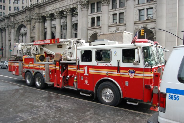 FDNY fire truck parked on a street.