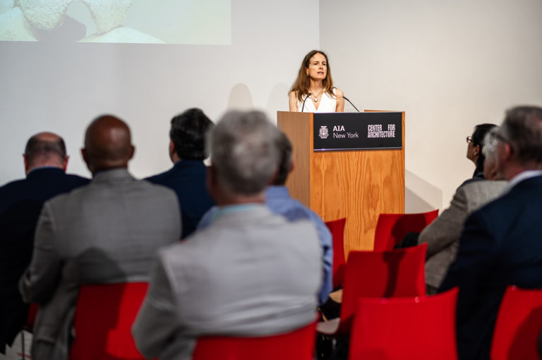 2022 AIANY President Andrea Lamberti, AIA, NCARB, reported on the state of the chapter at the Annual Meeting. Photo: Ⓒ Lineray Photography.