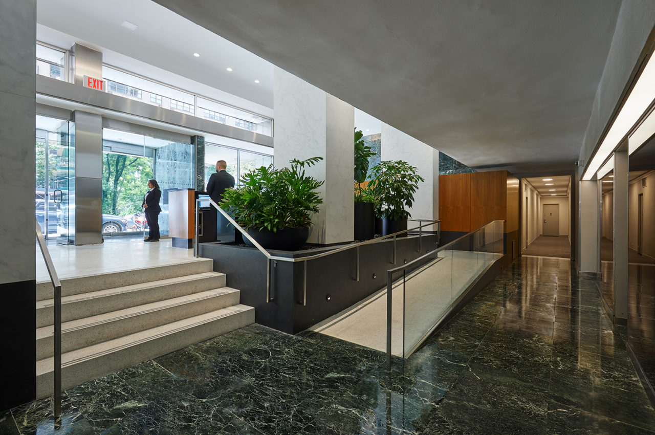 Presidential Towers The Belmont Freeman Architects-renovated lobby spaces at the Presidential Towers at 315 West 70th Street in Lincoln Square. Photo: Jody Kivort. 