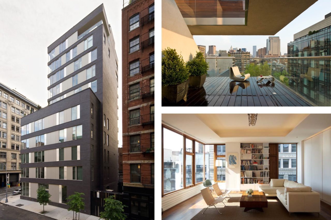 Building exterior, terrace, and interiors at 304 Spring St., New York