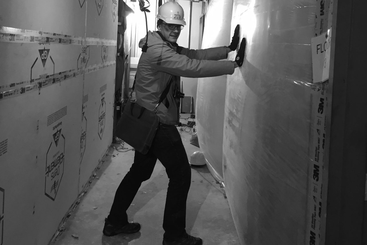 Pressurization during blower door testing at Flow Chelsea for Passive House Certification