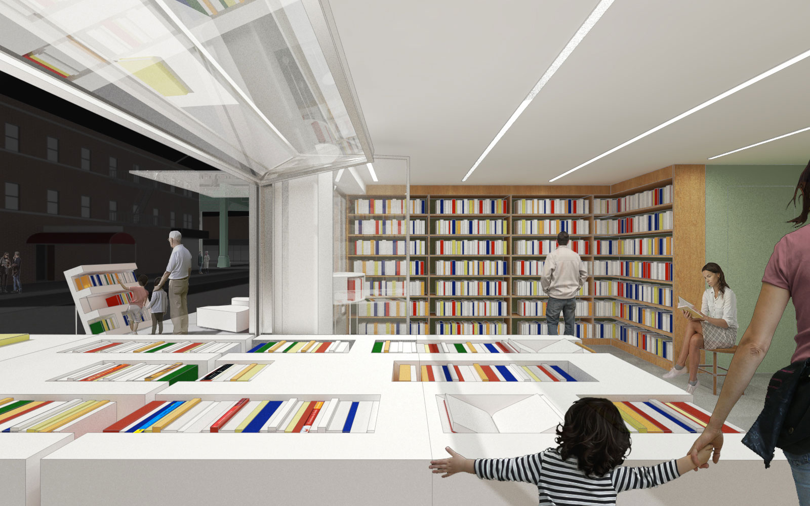 Rendering of a library interior