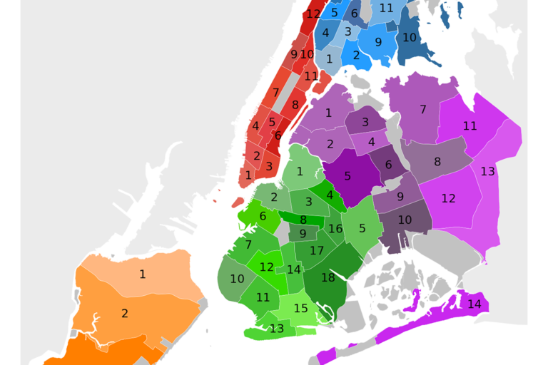 New York City community districts. Image: Fitnr via Wikimedia Commons.