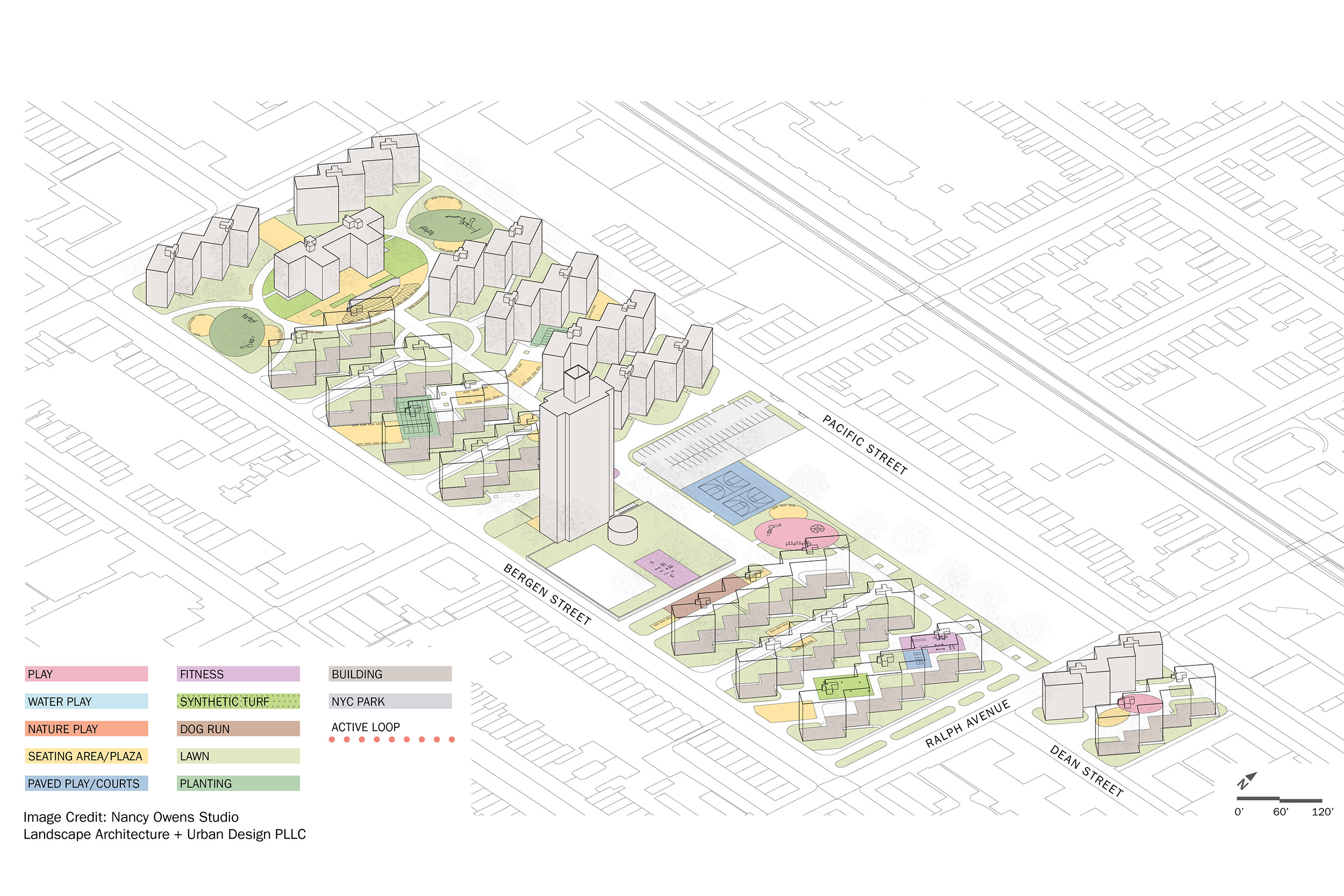 Axonometric Rendering of New York City Housing Authority Open Space Master Plan