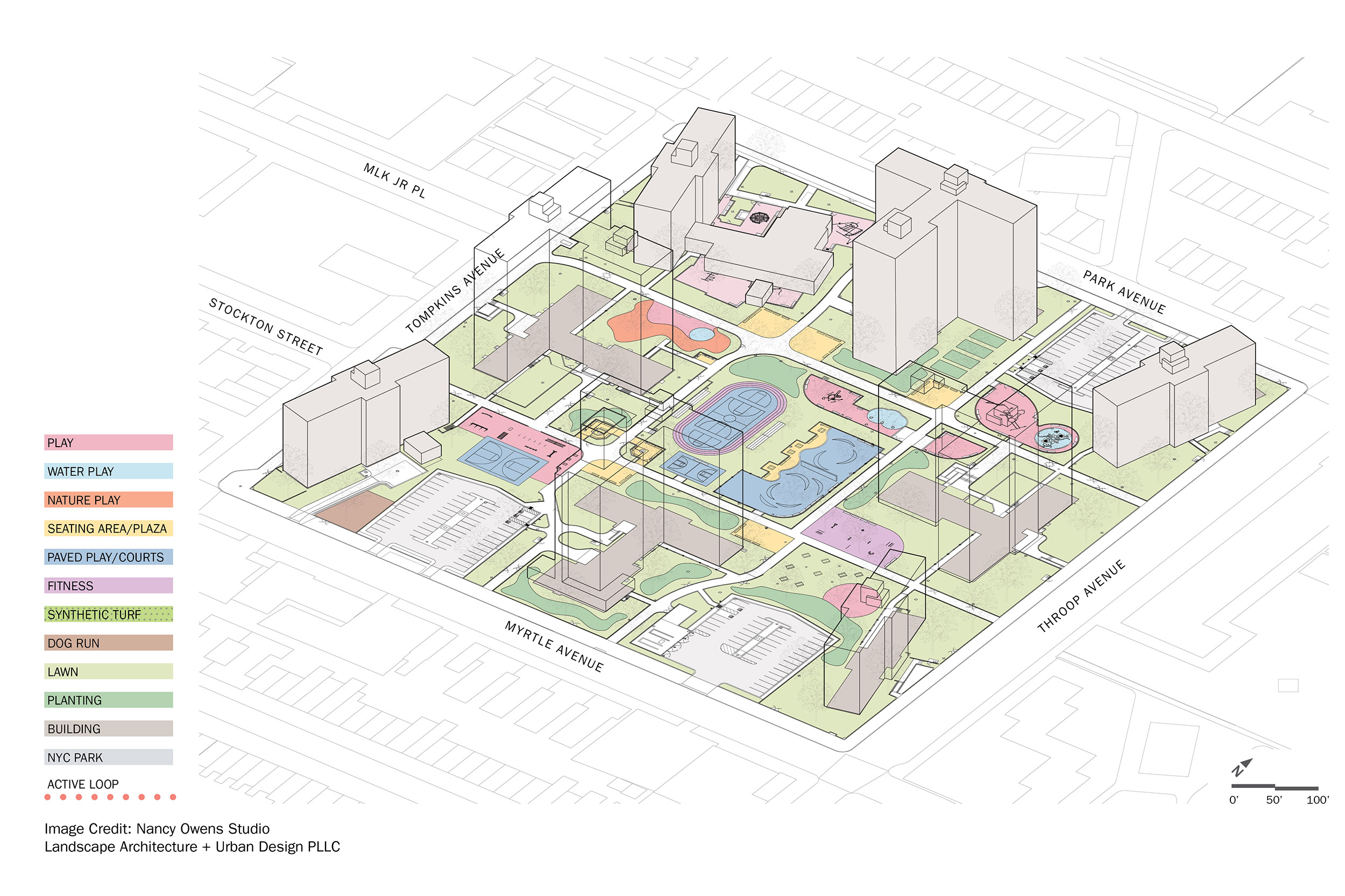 Axonometric Rendering of New York City Housing Authority Open Space Master Plan