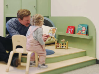 The cozy corner located just inside the classroom