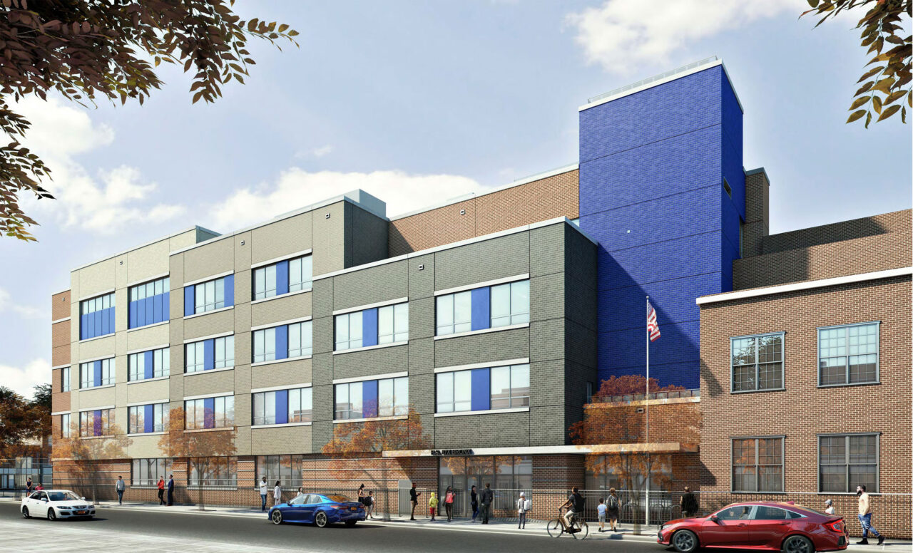 A rendering of RKTB’s PS 87, a K–5 elementary school in the Wakeﬁeld section of the Bronx