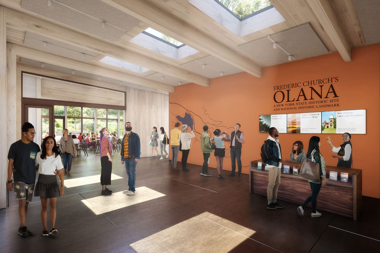 Rendering of the interior lobby of the welcome center