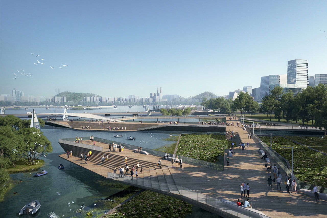 Danchanwan Waterfront Park: Nature-based resilience in the public realm, Tencent Net City Vision Plan, Qianhai Harbor, Shenzhen, Guangdong, PRC, NBBJ.