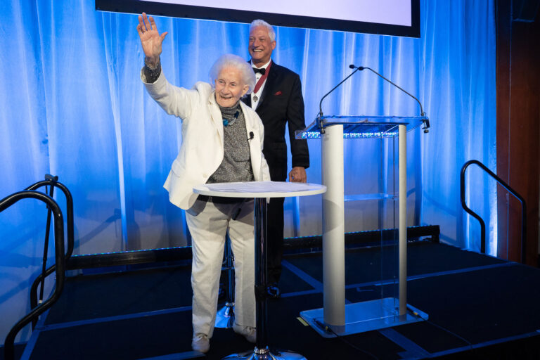 Beverly Willis on stage accpeting the 2018 NYC Visionary Award at AIANY and the Center for Architecture's Heritage Ball at Chelsea Piers, Pier 60