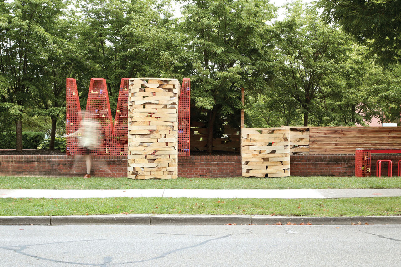 After Architecture used salvaged brick and lumber for an elegant and resourceful installation of outdoor furniture