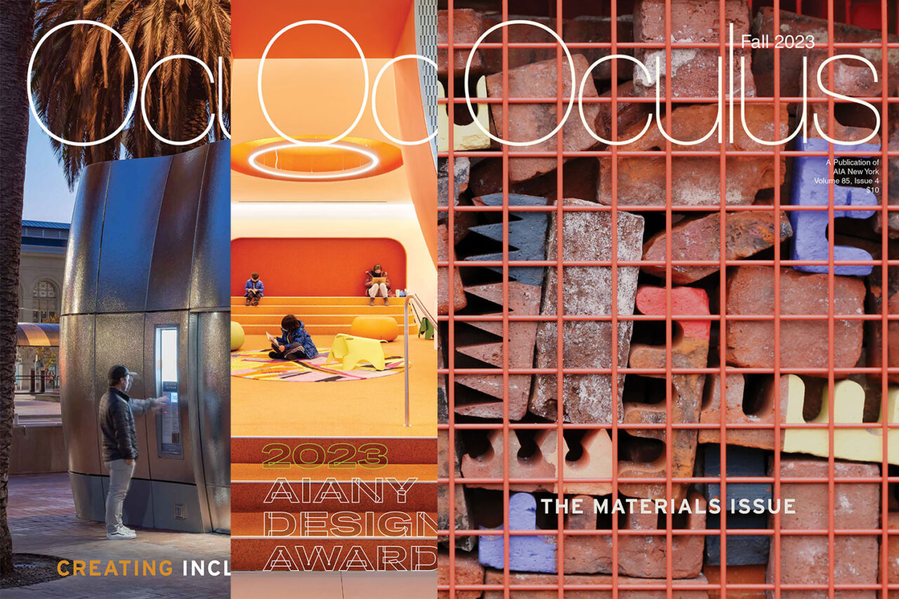 Three covers of Oculus Maazine overlapping one another