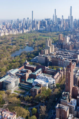 A bird's eye view of Manhattan, with the Gilder Center in view.
