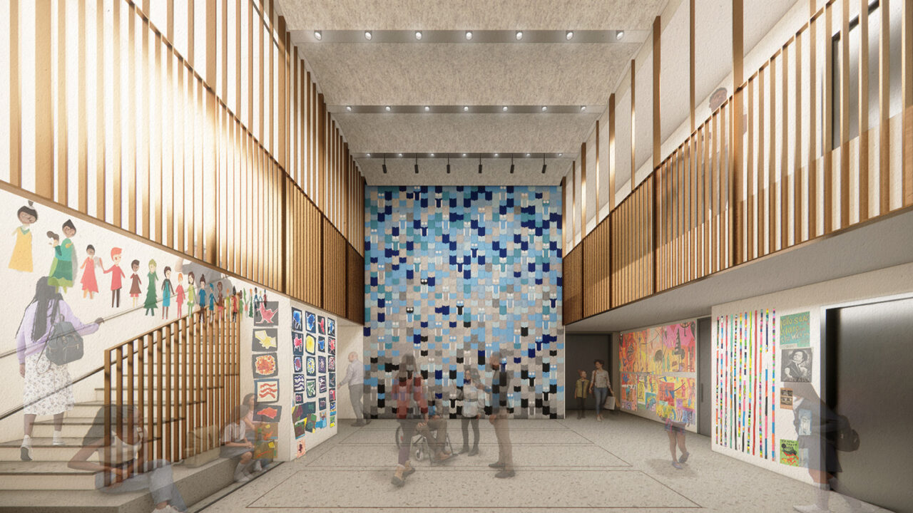 A rendering of the lobby at St. Ann's School.