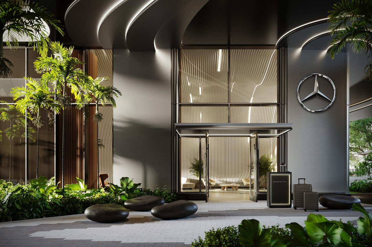 Mercedes-Benz Places lobby exterior in Miami, FL.