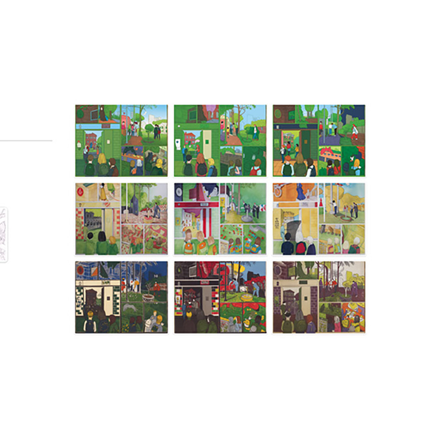 A set of nine colorful images. In Sandra Manninger’s class, the students developed their own 3D-generative AI models, creating actual 3D geometry from images.