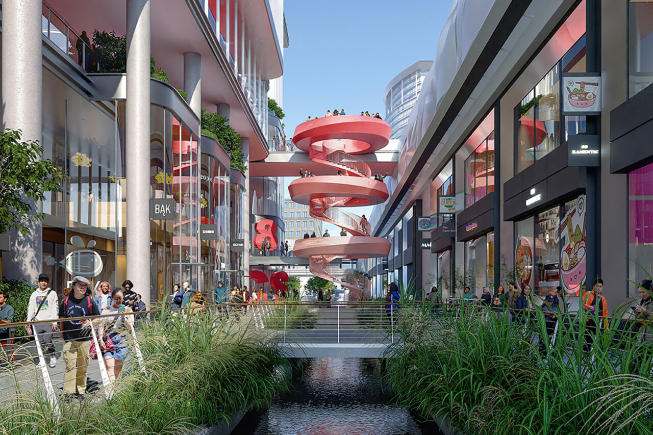8 Canada Square view of connecting street and walkway