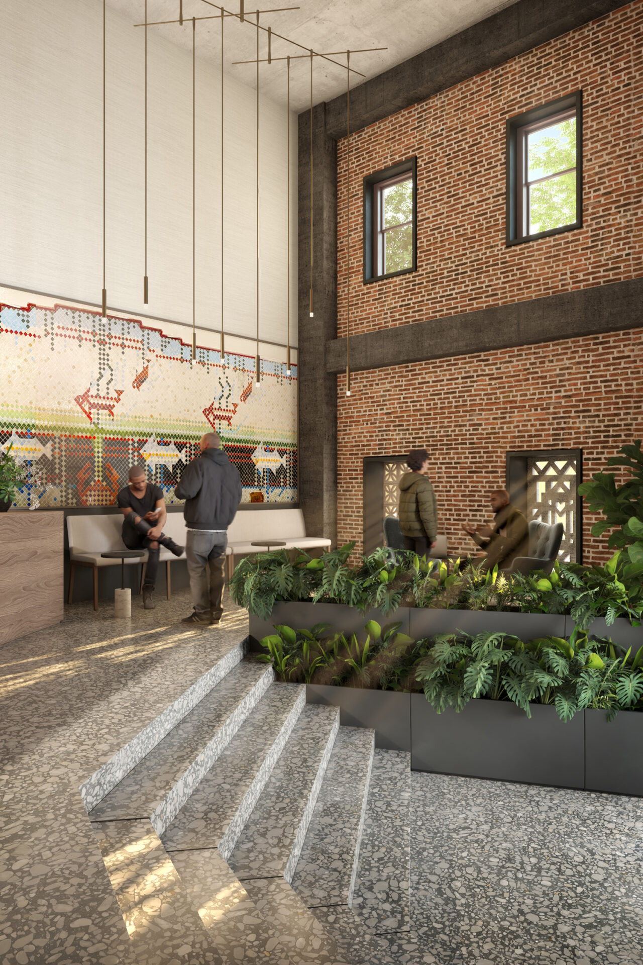 Interior view of Liberty Landing's lobby