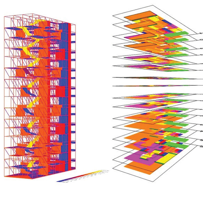 A project by Yale School of Architecture student Anastasiia Shkolna; Tesseract, by Manninger’s NYIT students Yashraj Singh Chauhan, Arefin Chisty, and Meraj Nasir, generated around 200 split-level floor plans because no existing dataset included this information. Without this data, a generative AI model would not be able to produce split-level designs.