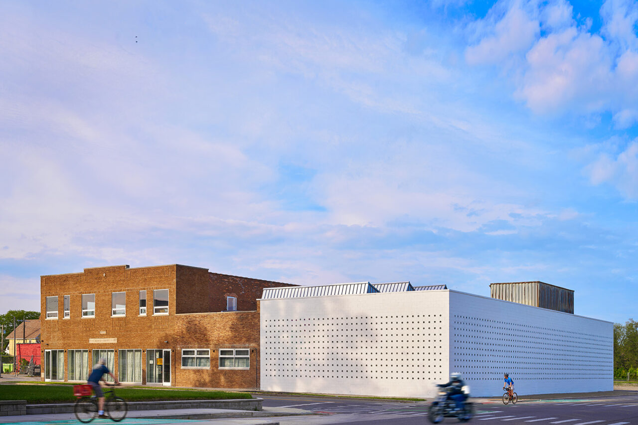 A sunset photo of the LANTERN white structure.