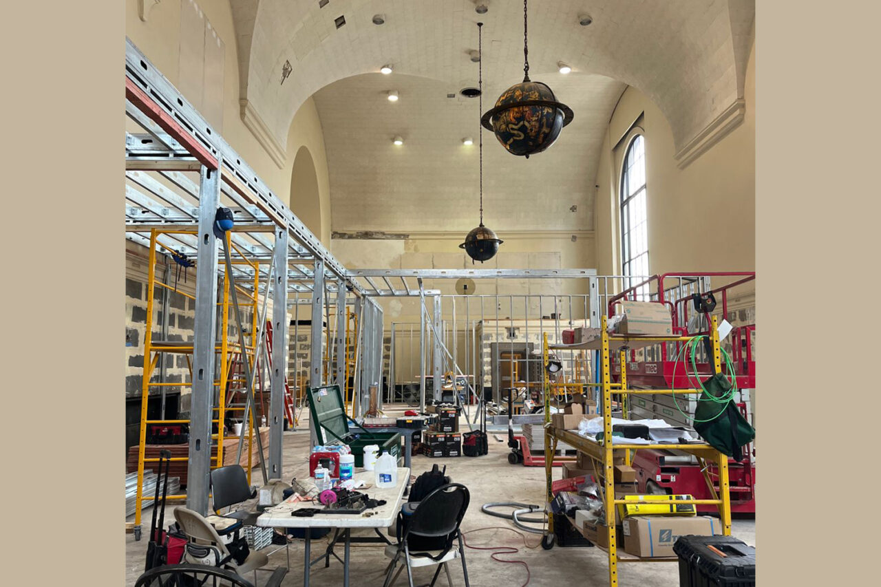 An interior shot of the West Philadelphia Bank under construction.
