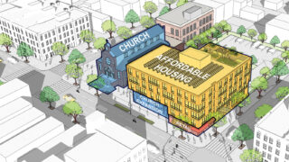 A rendering depicting campus infill