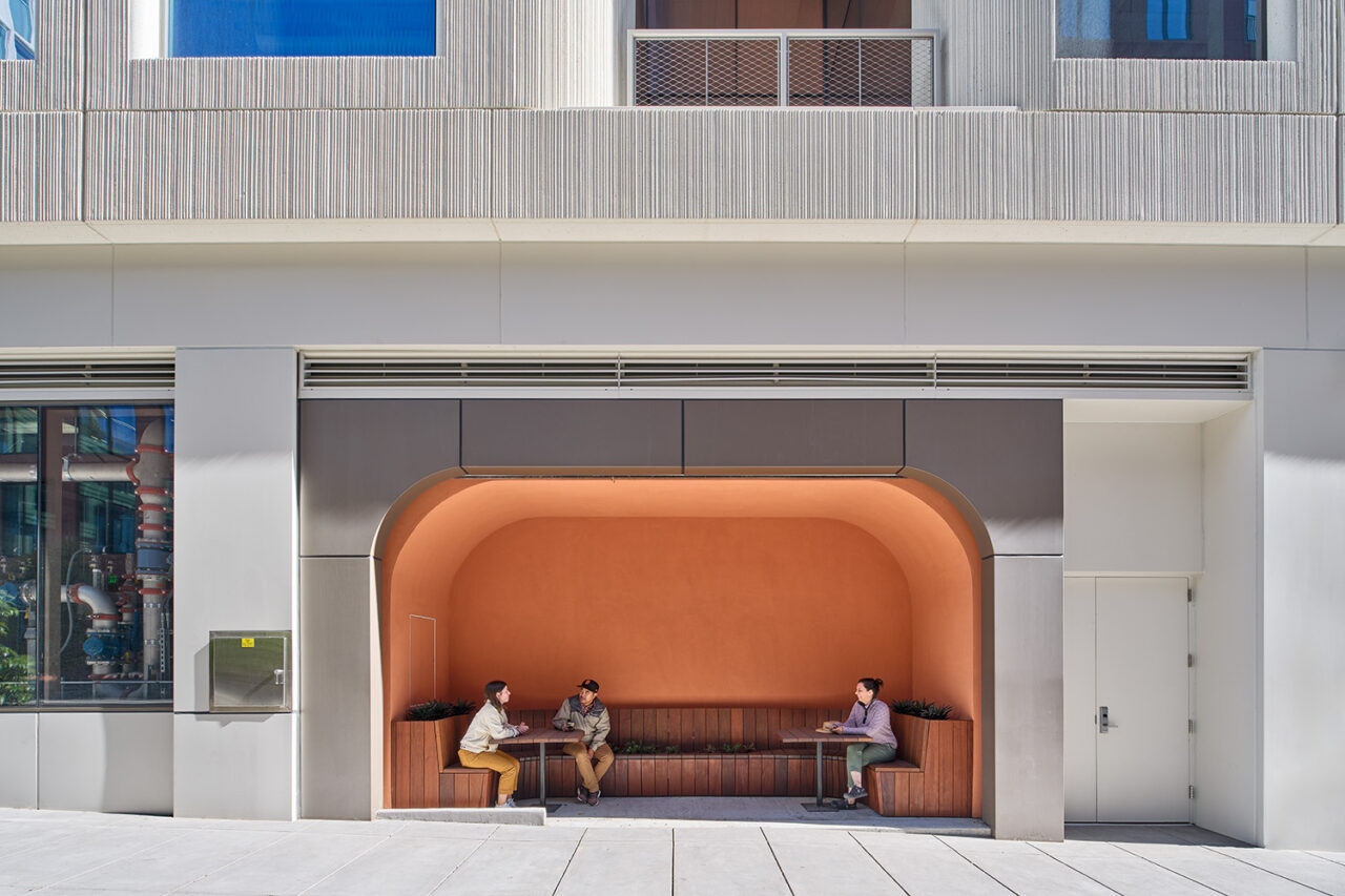 An orange nook/meeting space