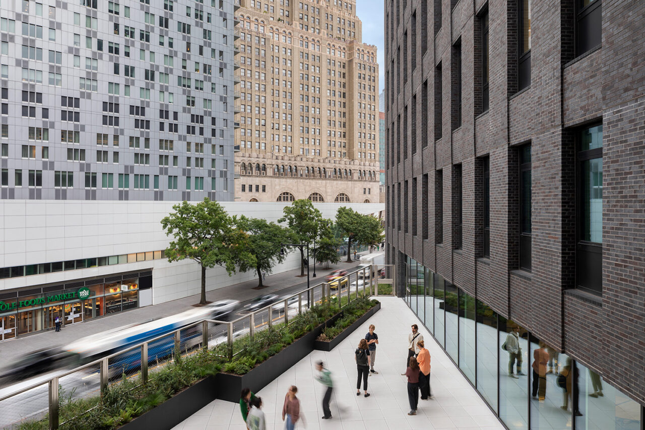 View of the terrace and the street by the school.