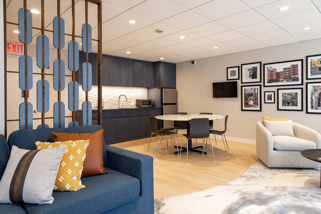 Bowery Mission interior, kitchen/dining area.
