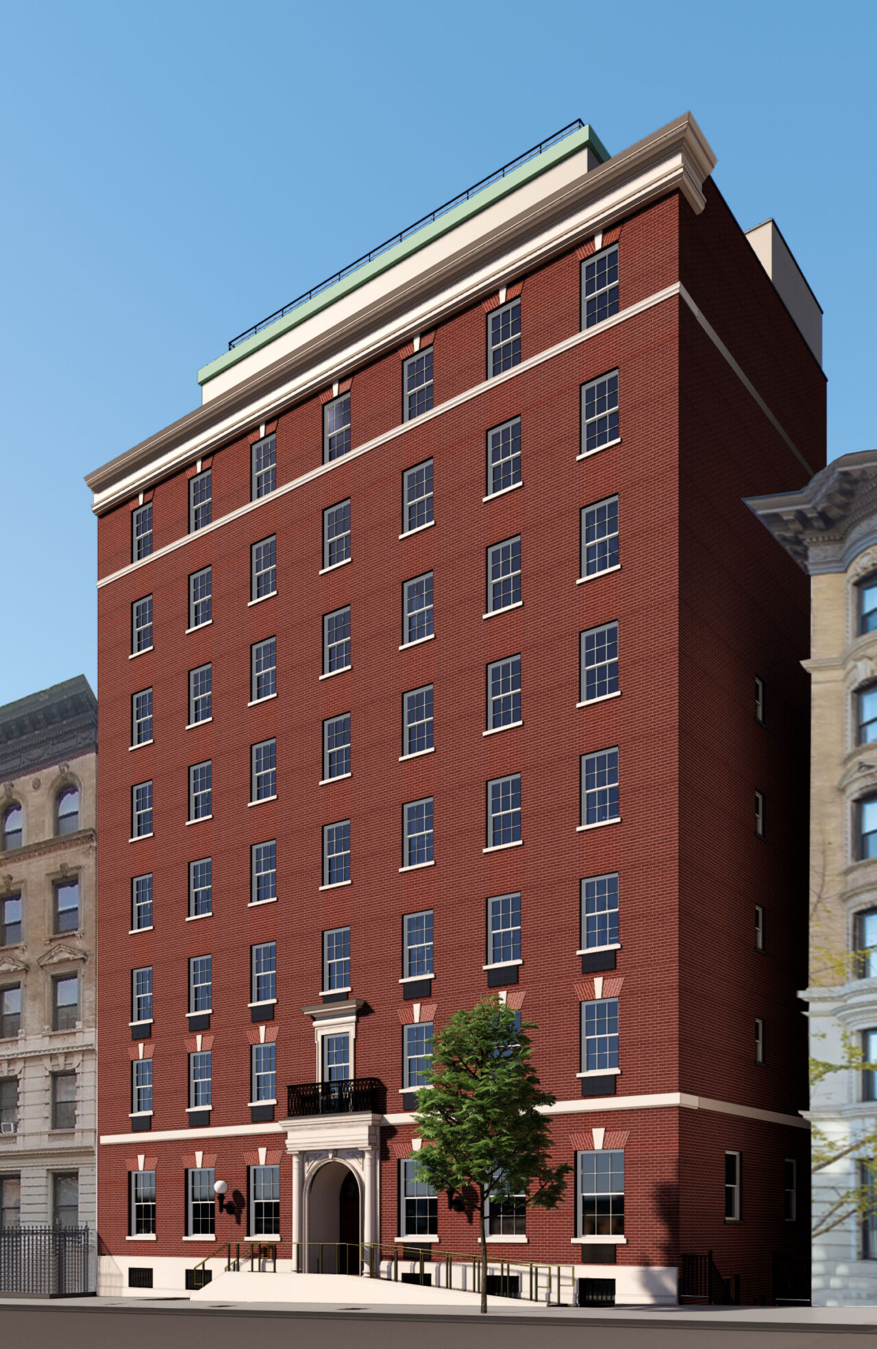 Exterior facade rendering of Three Arts Club building