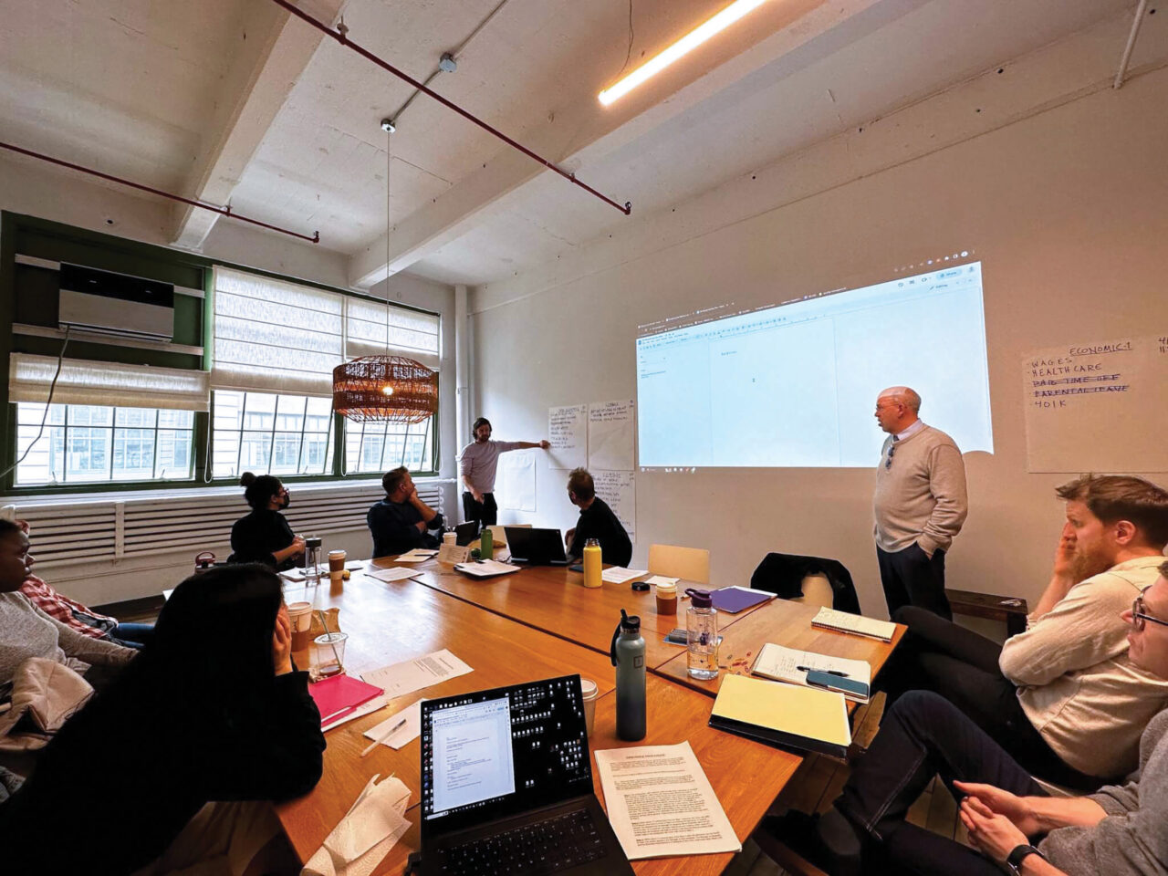 A unionization meeting at Bernheimer Architecture