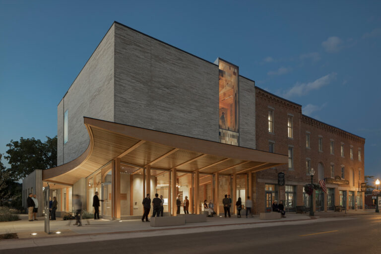 Evening view of Vesterheim Commons exterior.