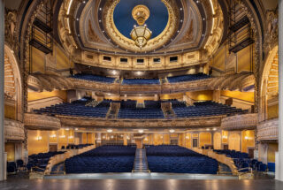 View from stage of an empty Palace Theatre.