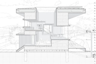 Illustration of three-story house.