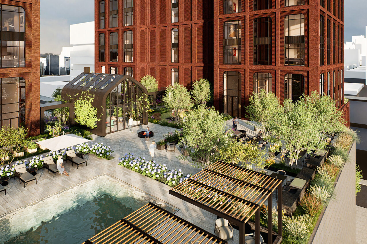 Rendering of rooftop gathering area.