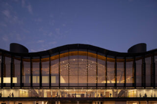 Evening view of the outside of the Portland International Airport.